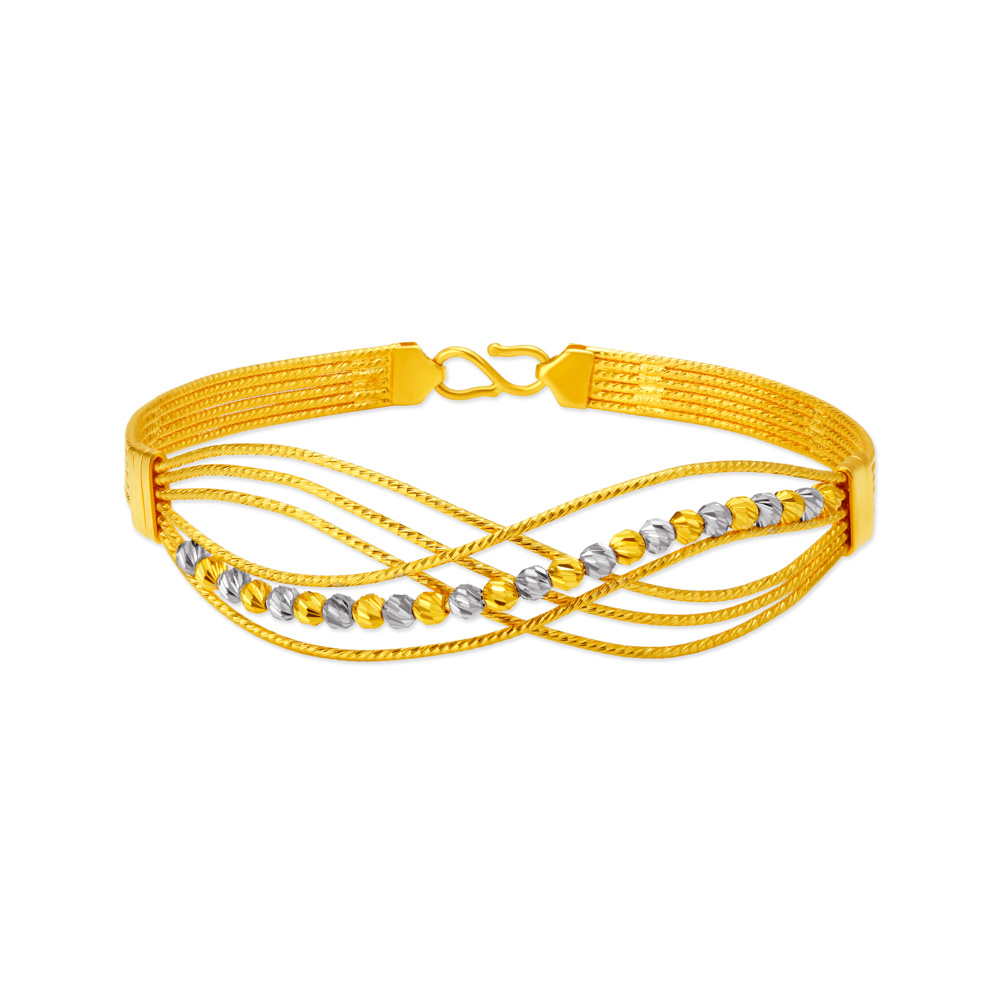 Captivating 22 Karat Yellow Gold Beaded Helix Bangle