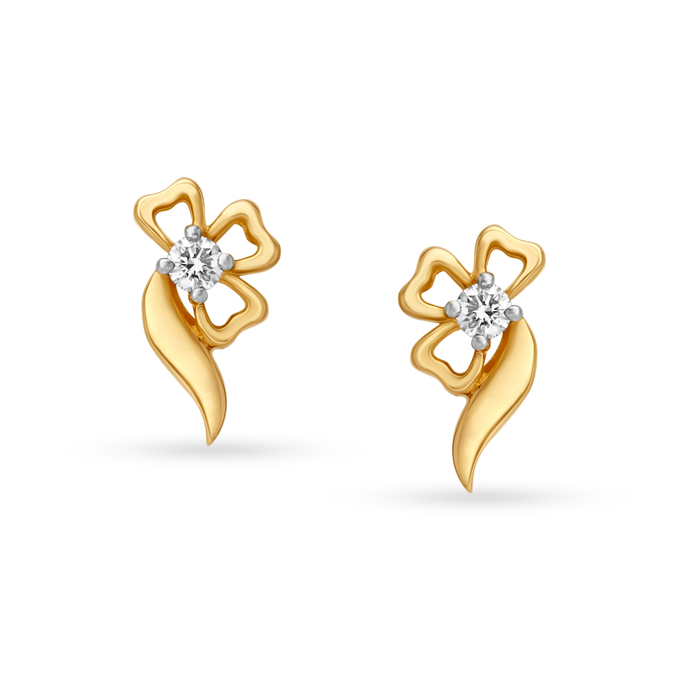 

Diamond Vine Floral Gold Stud Earrings