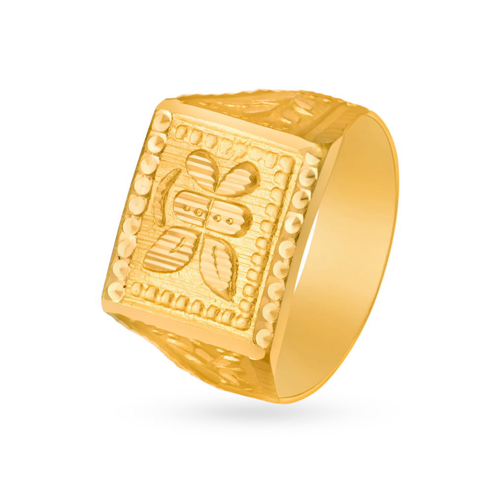 Engraved Butterfly Gold Finger Ring for Men