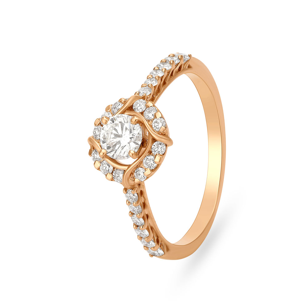 Floral Solitaire Look Diamond Ring in Rose Gold