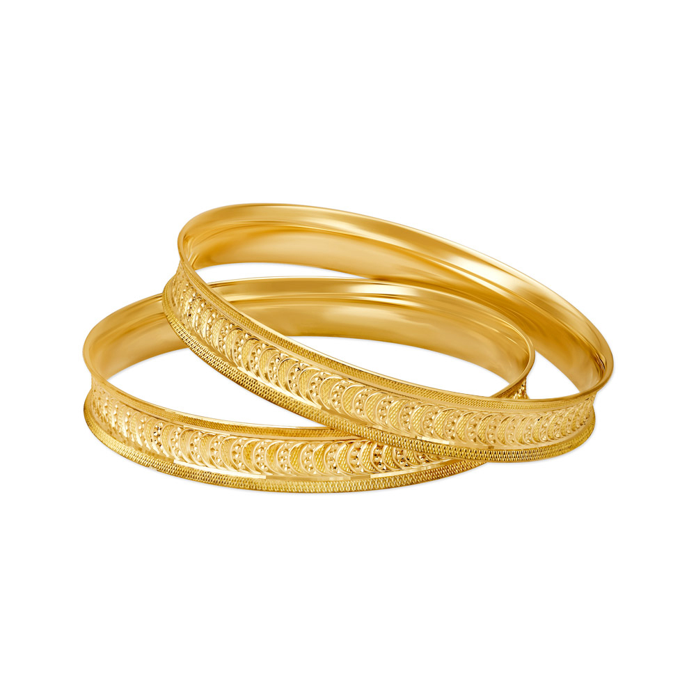 

Mystical Yellow Gold Etched Crescent Bangles