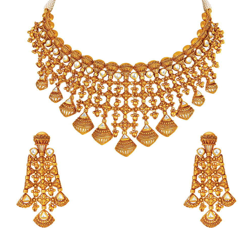 

Studded Opulent Gold Necklace Set