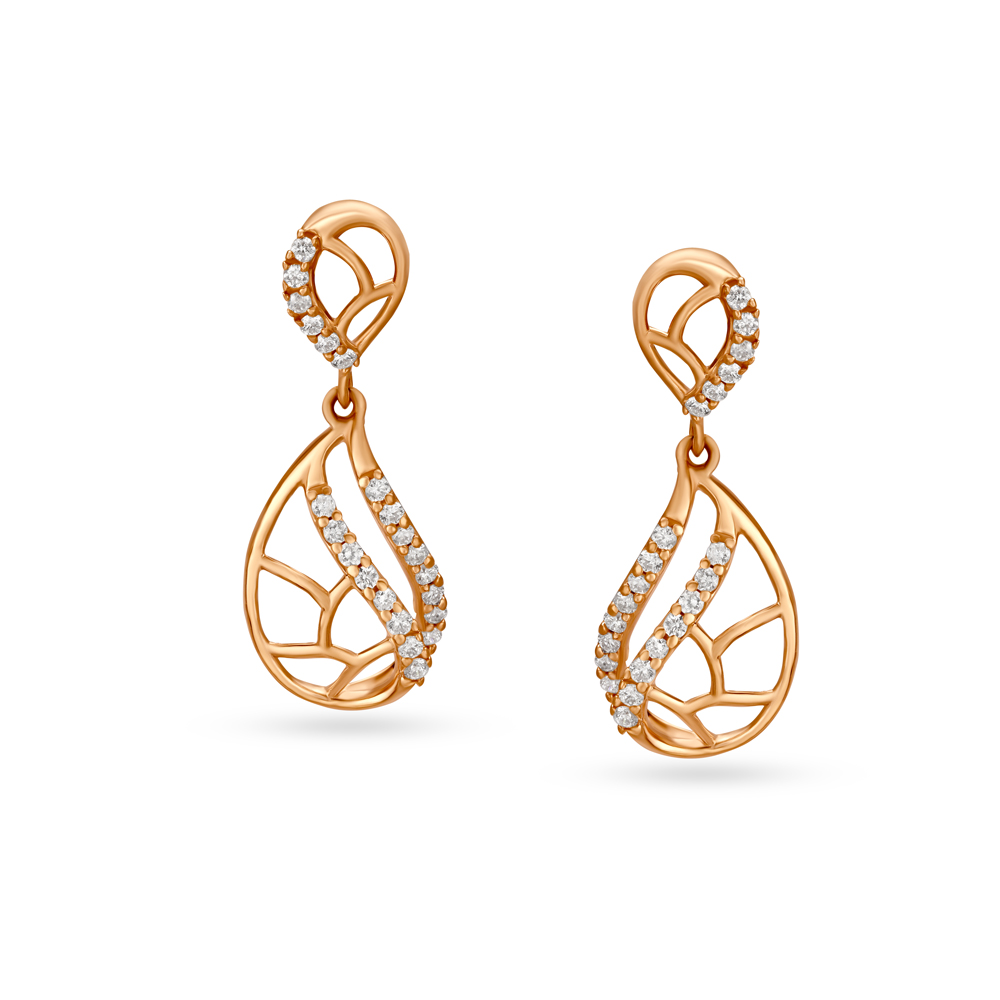 Elegant Teardrop Rose Gold and Diamond Drop Earrings