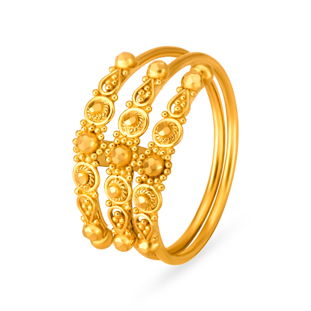 Opulent 22 Karat Yellow Gold Spiral Beaded Ring