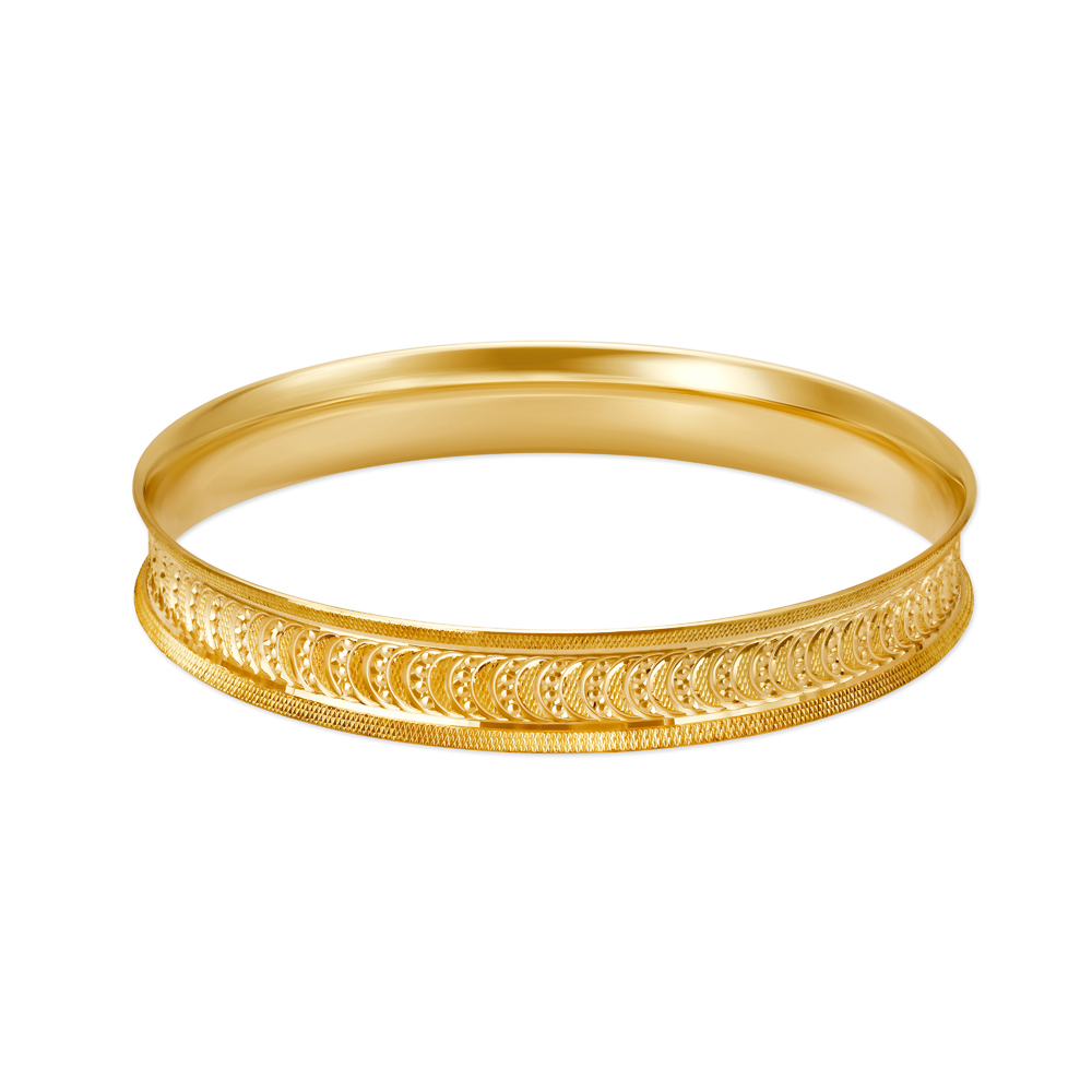 

Mystical Yellow Gold Etched Crescent Bangles