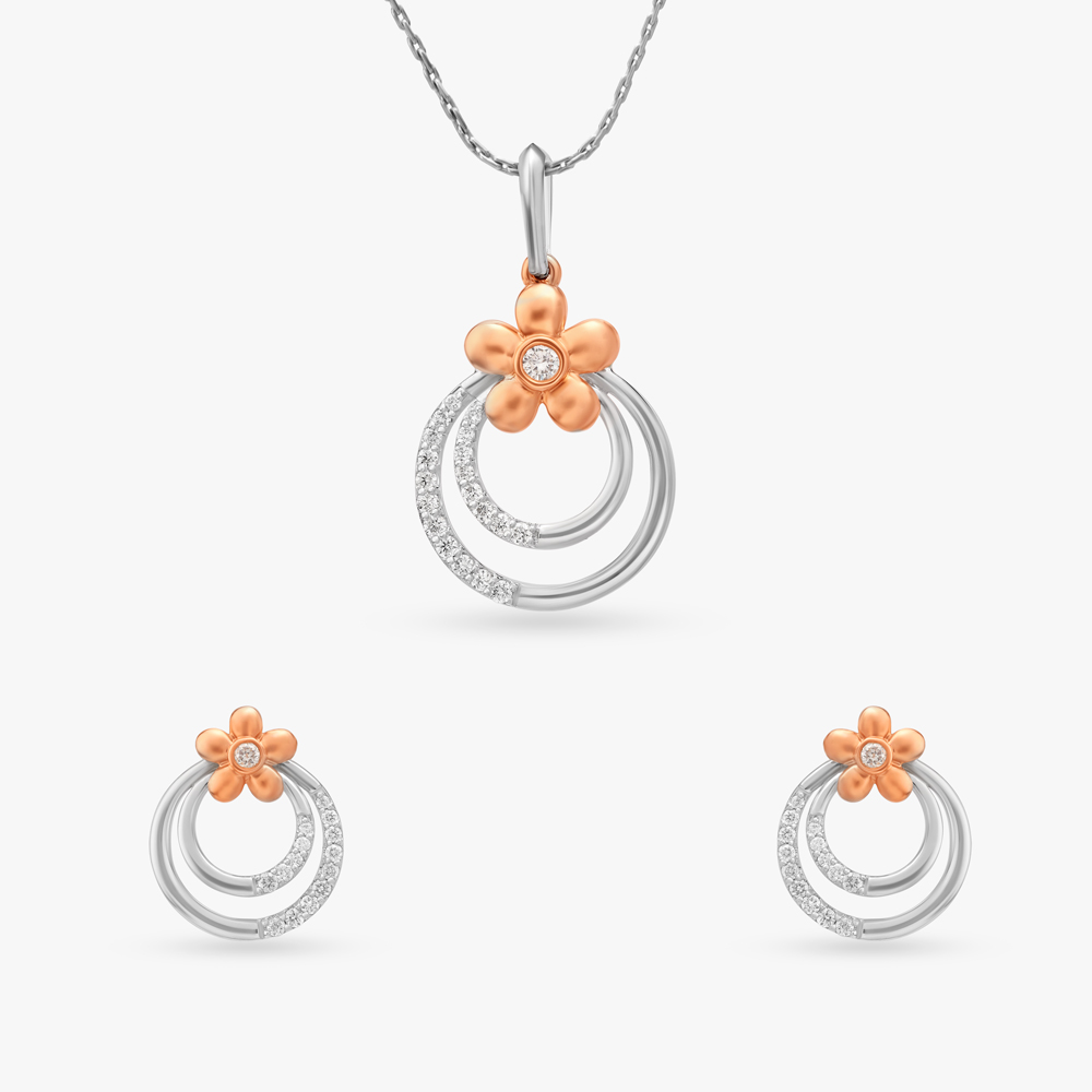 

Cutesy Florals Diamond Pendant and Earrings Set