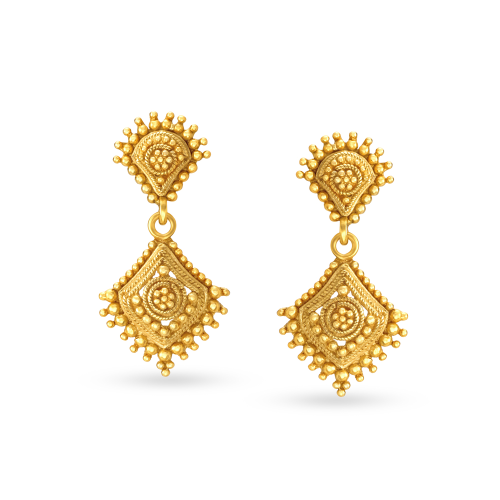 Contemporary Rawa Work Fancy Royal Gold Drop Earrings