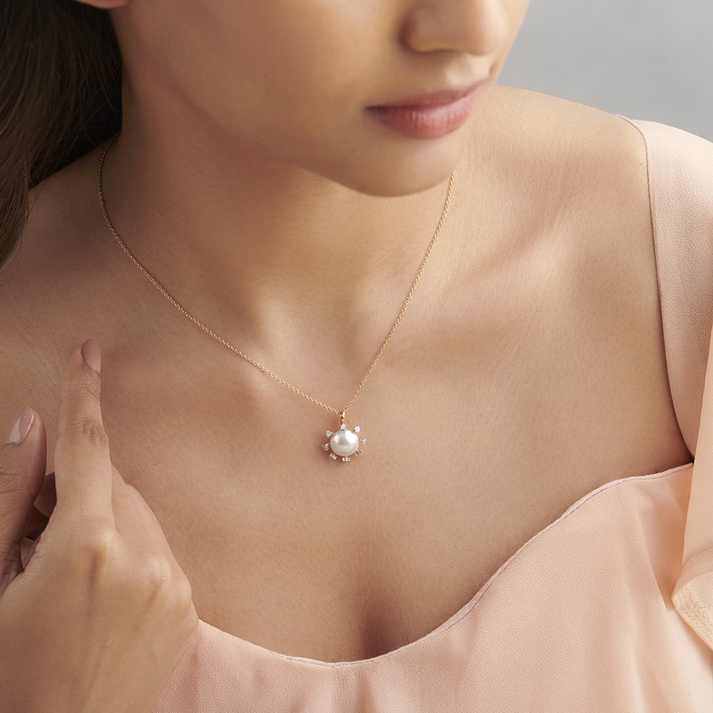 

Stunning Sun Inspired Diamond Pendant in White and Rose Gold