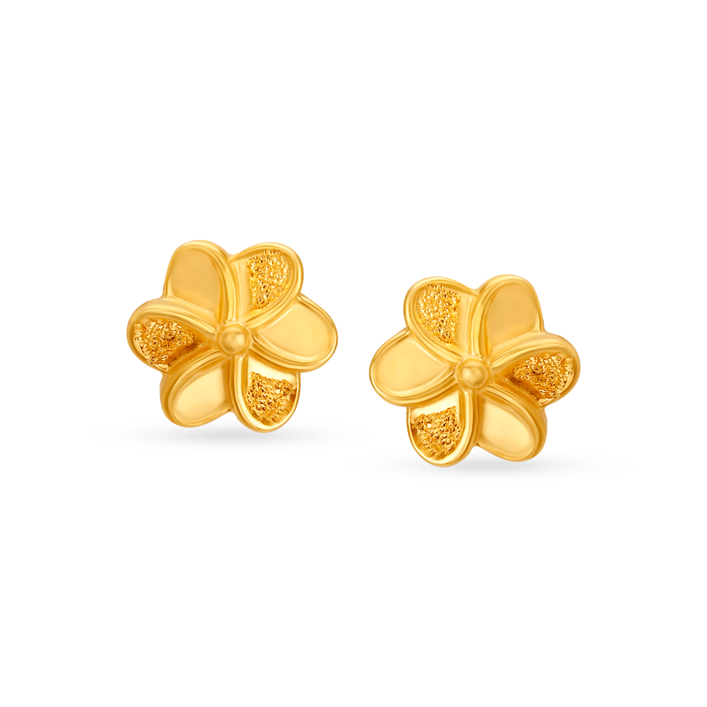 Glossy Gold Floral Studs for Kids