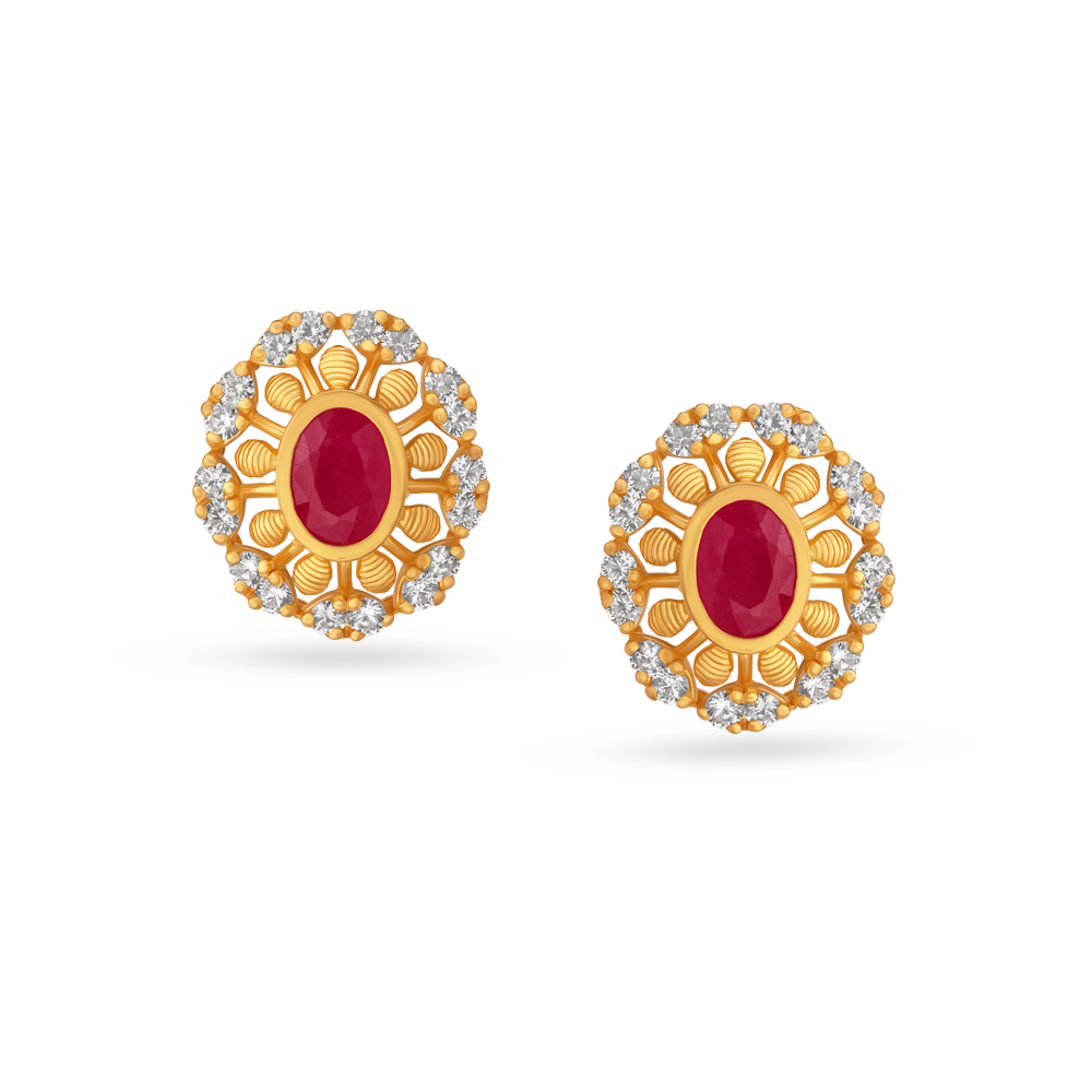 Stylish Ruby and Emerald Stud Earrings