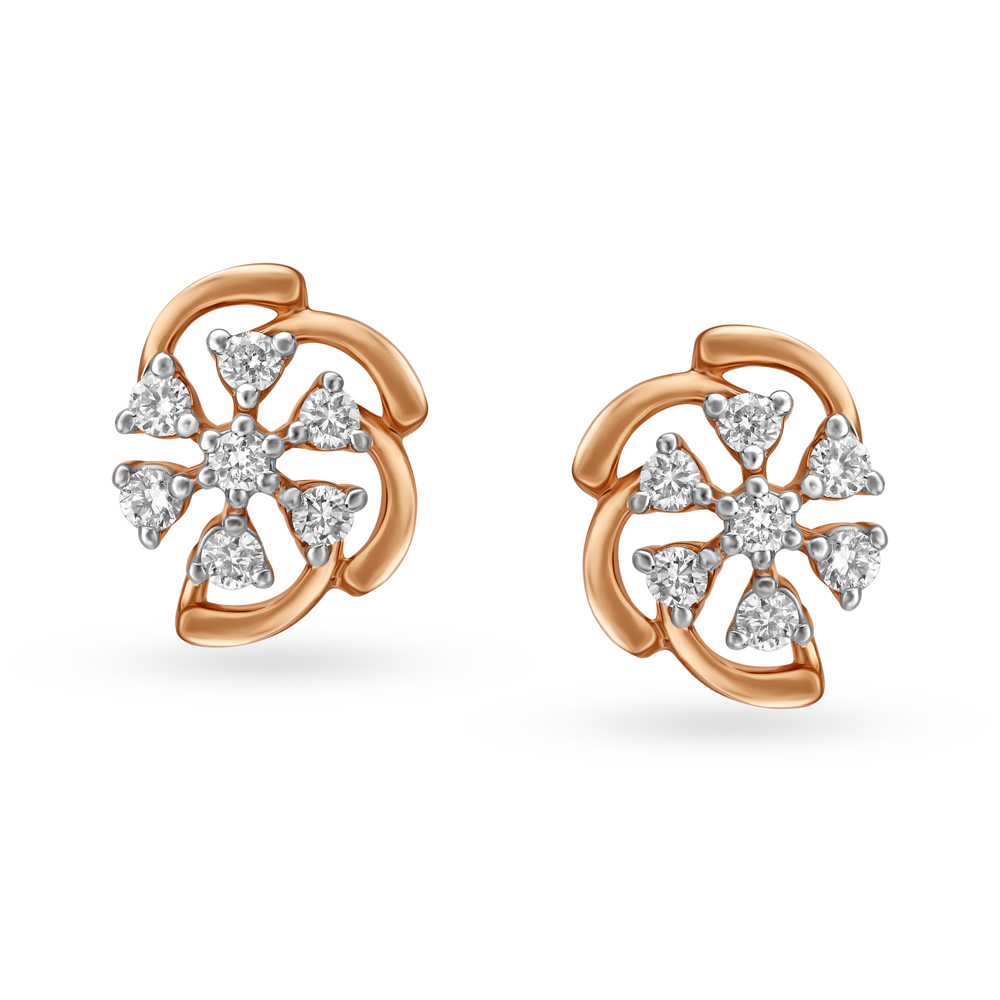 Radiant Halo Gold and Diamond Stud Earrings