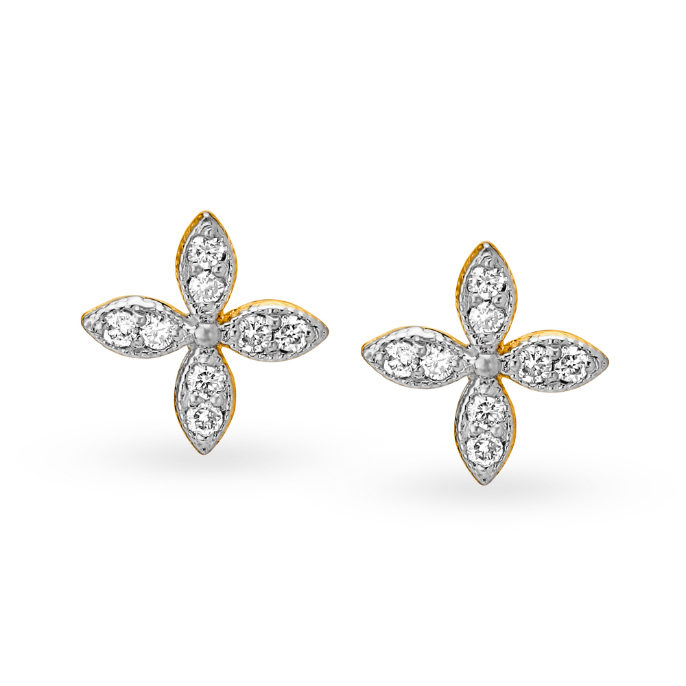 

Glorious 18 Karat Yellow Gold And Diamond Floral Studs