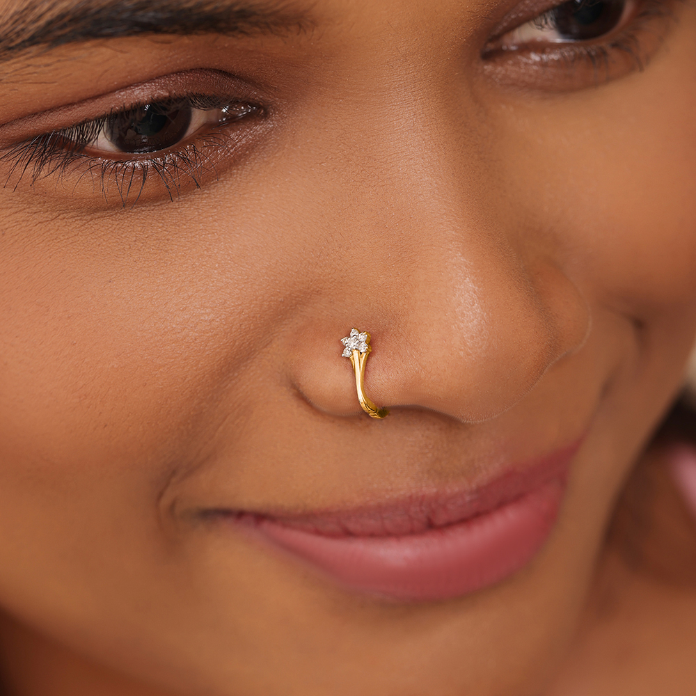 14KT Yellow Gold Diamond Nose Pin