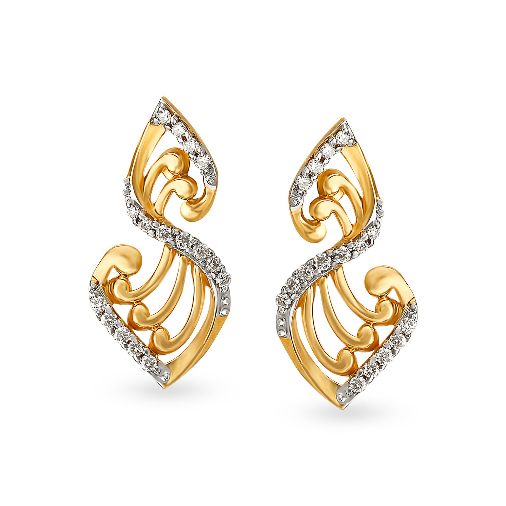 Distinctive Contemporary Gold and Diamond Stud Earrings