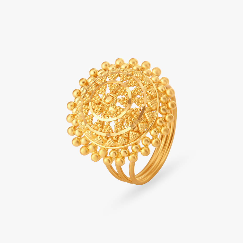 Magnificent 22 Karat Yellow Gold Beaded Floral Statement Ring