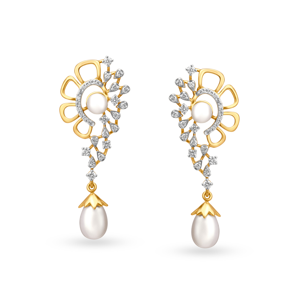 Elegant Dewdrop Diamond Drop Earrings with Pearls