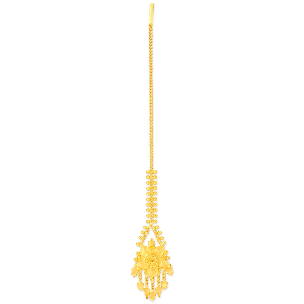 

Ravishing 22 Karat Yellow Gold Flower Maang Tikka