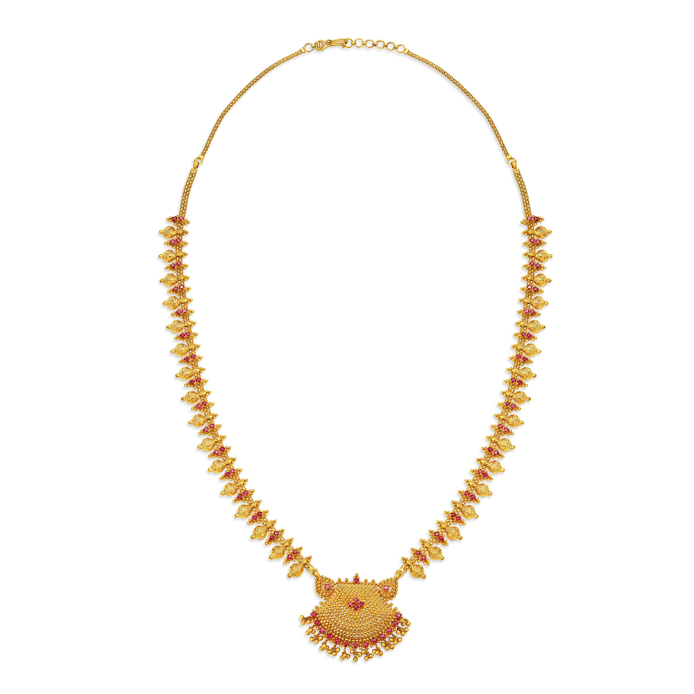 

Glossy Gold Necklace with Rubies