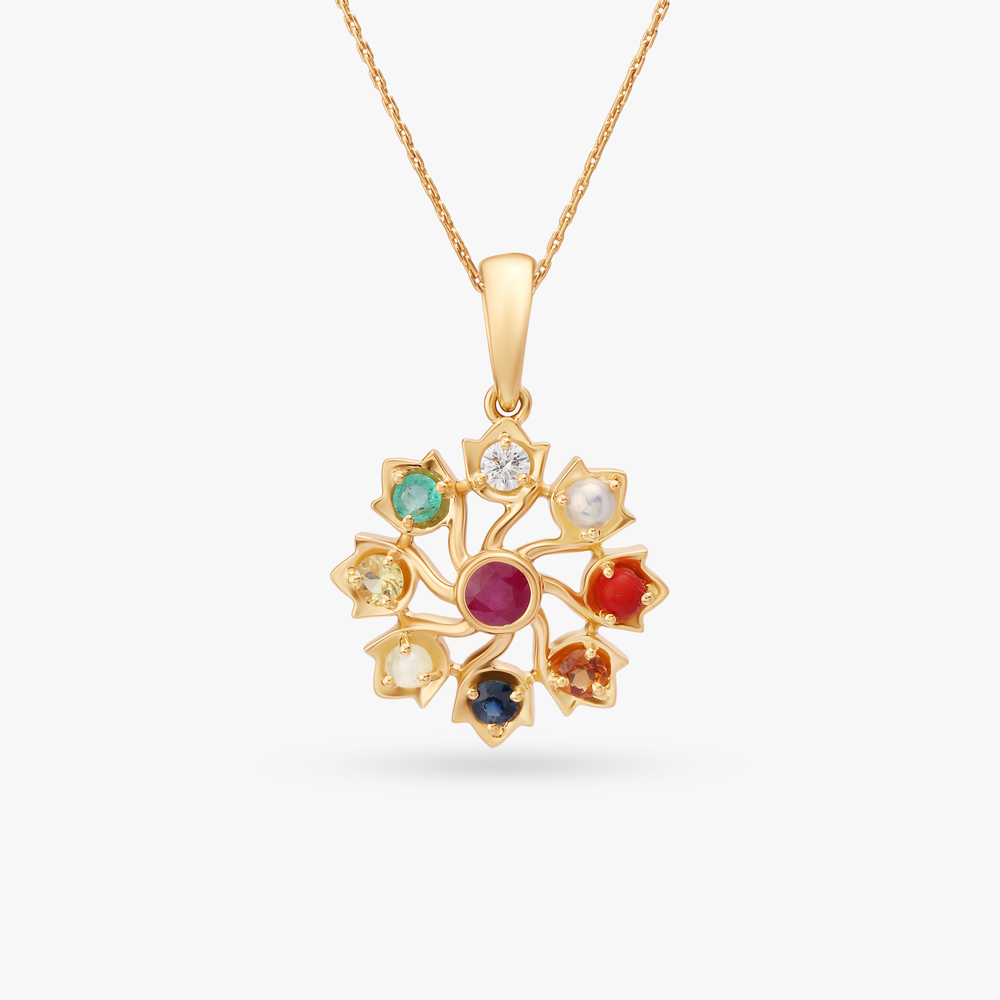 

Blooming Navratna Diamond Pendant