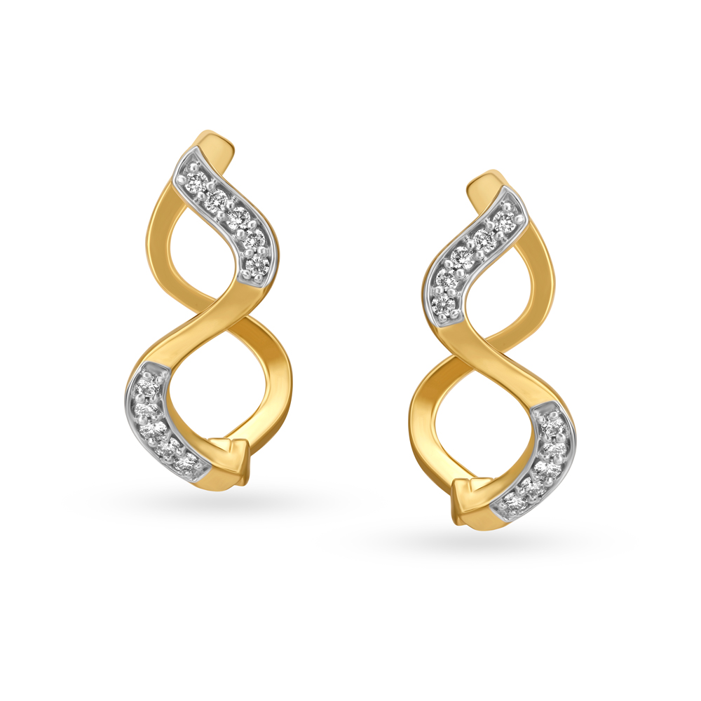 Wave Design Diamond Hoop Earrings