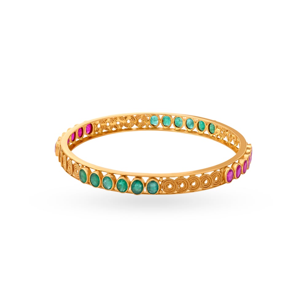 

Magnificent Gold Emerald Ruby Bangle