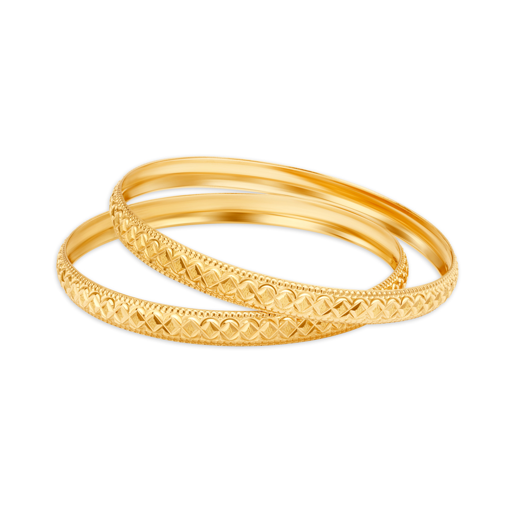 

Charming Yellow Gold Square Embossed Bangles