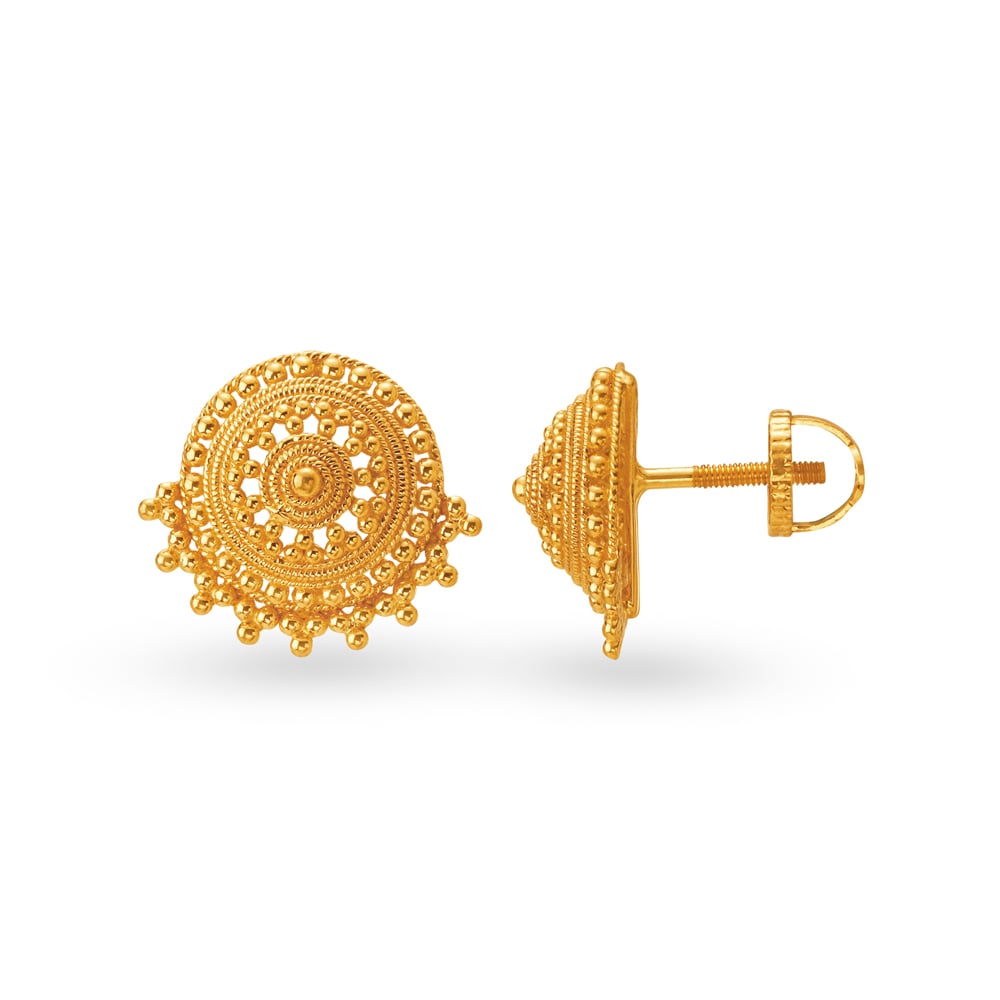 Artsy 22 Karat Gold Round Stud Earrings