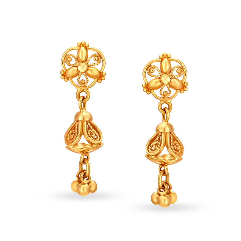 Floral Traditional Gorgeous Gold Drop Earrings