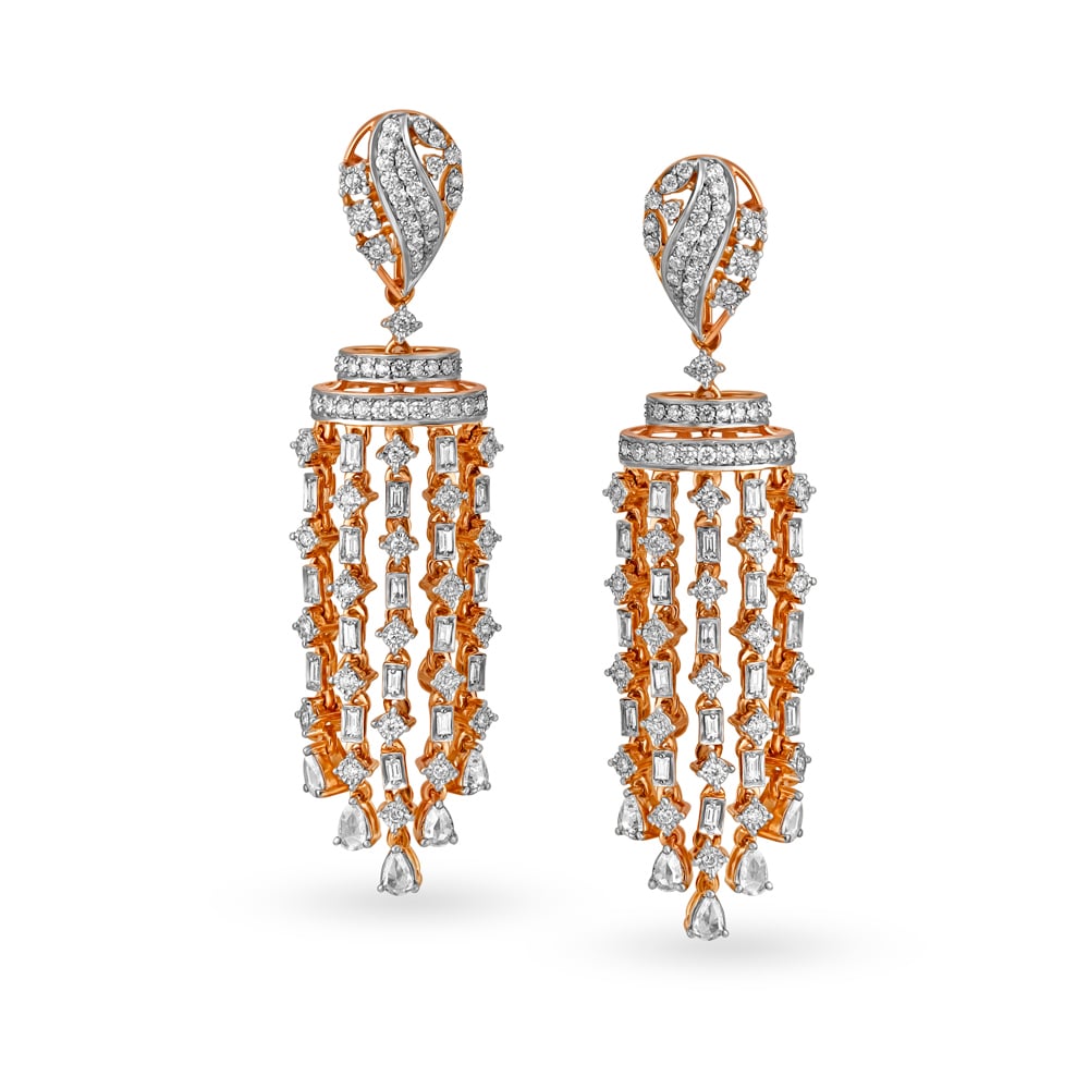 Enticing Diamond Drop Earrings in White and Rose Gold