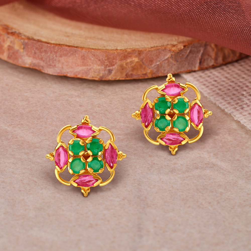 Minimalistic Stylish Ruby and Emerald Stud Earrings