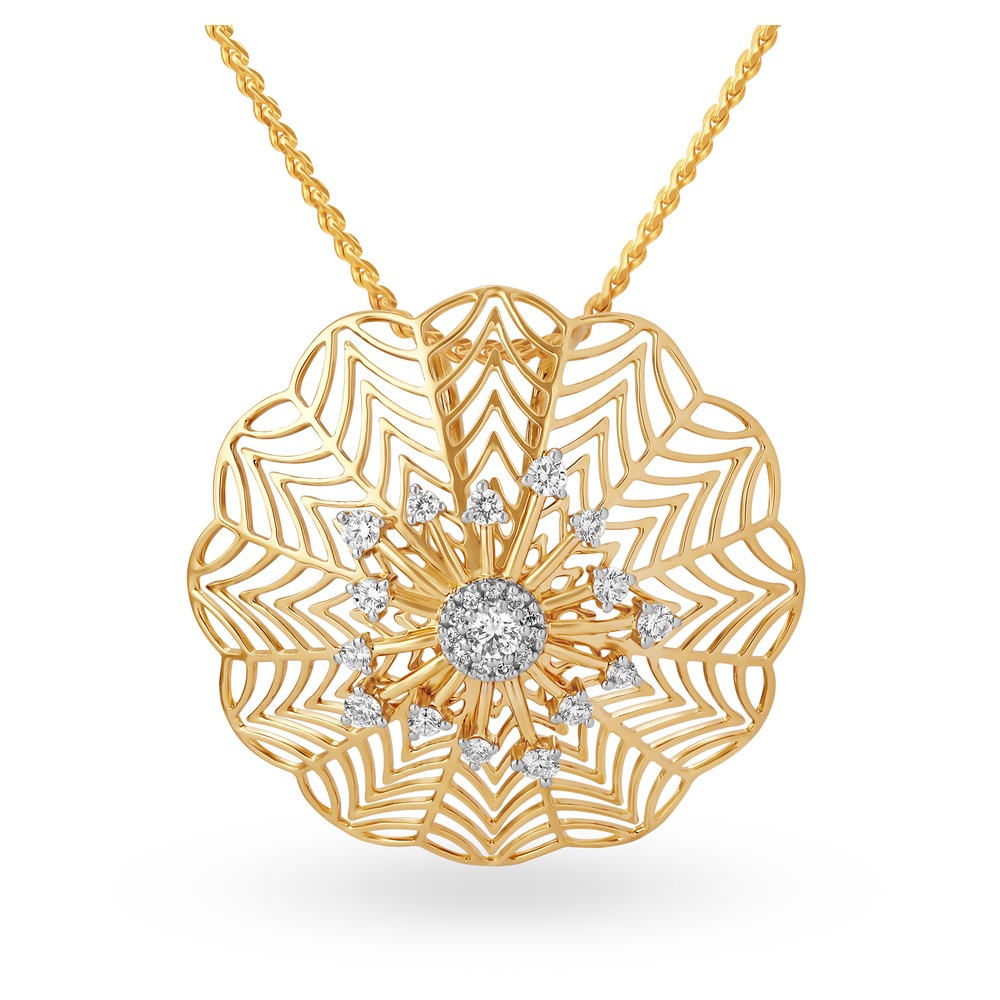 Celestial 18 Karat Yellow Gold And Diamond Webbed Pendant