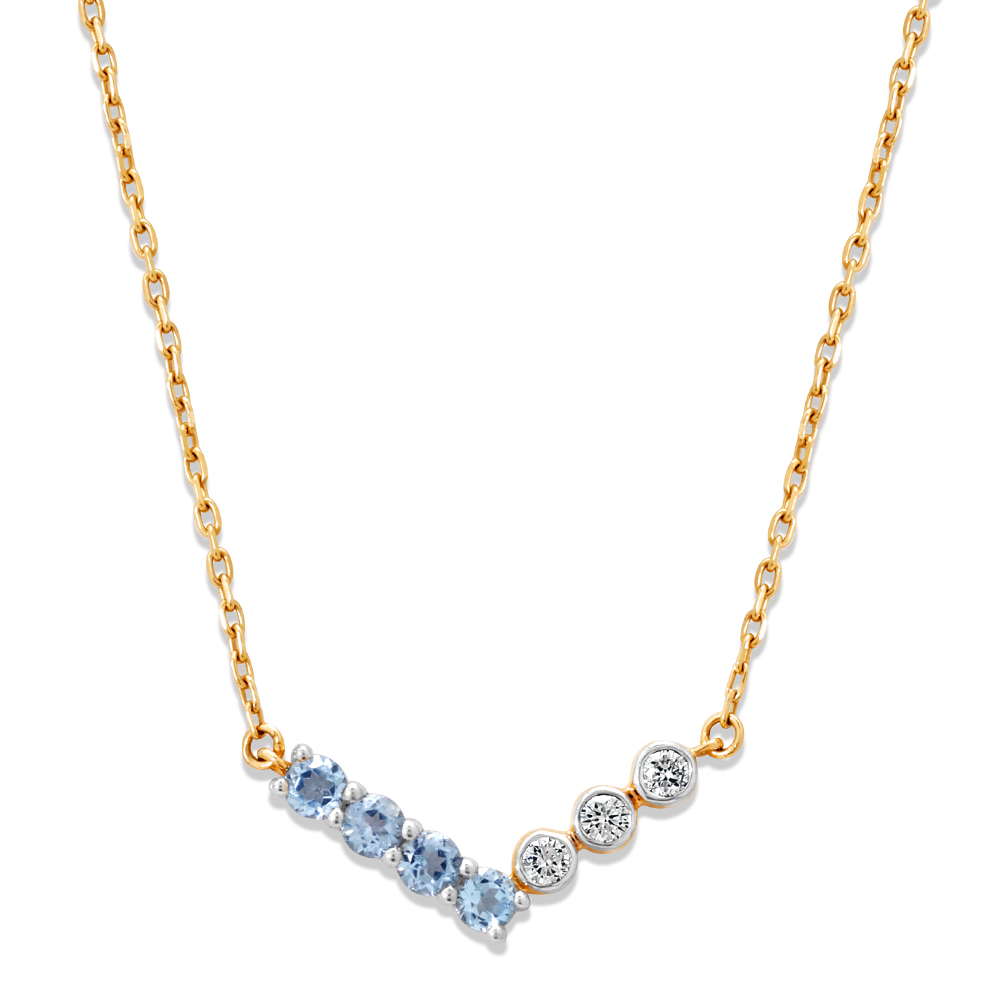 14KT Riverine Blue Topaz And Diamond Necklace