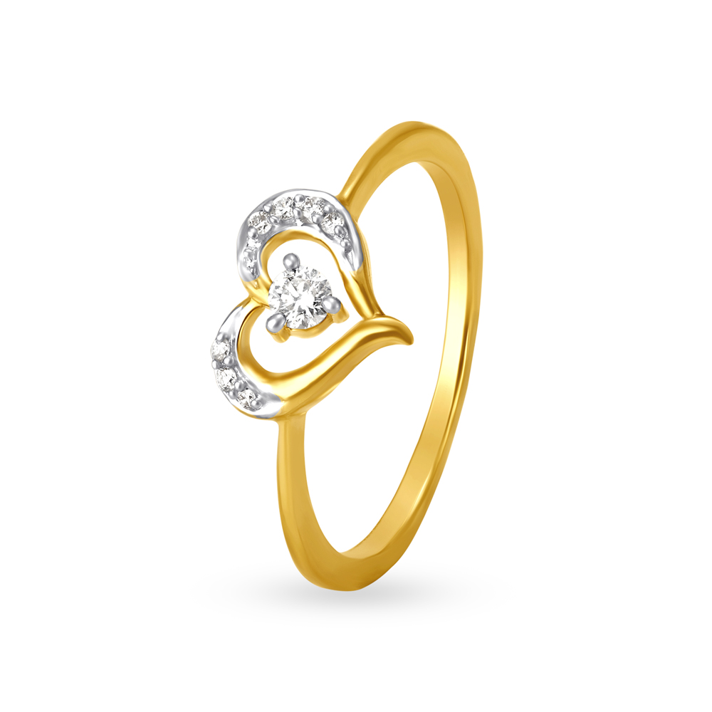 Romantic 18 Karat Yellow Gold And Diamond Heart Finger Ring