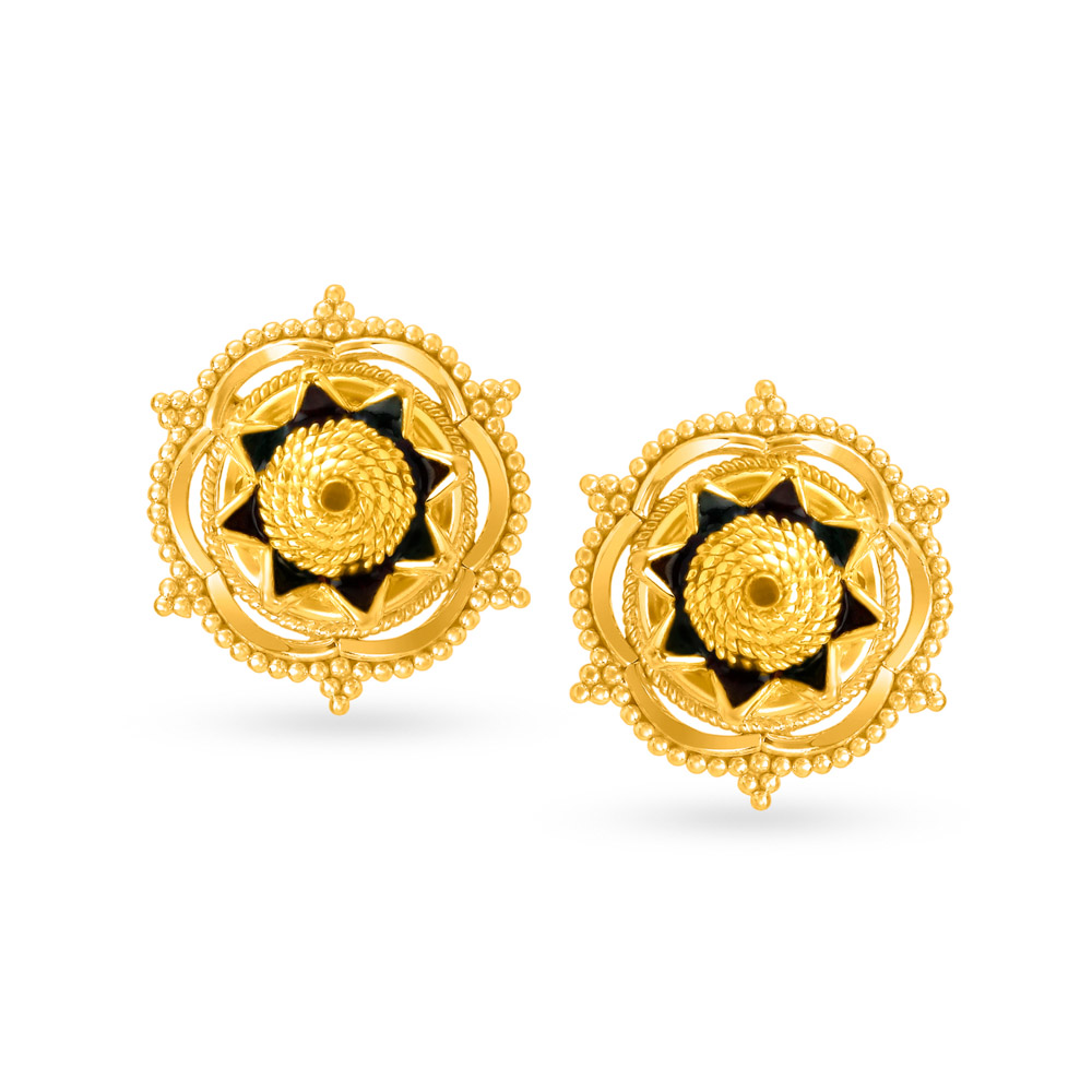 Enigmatic Star Pattern Gold Round Stud Earrings