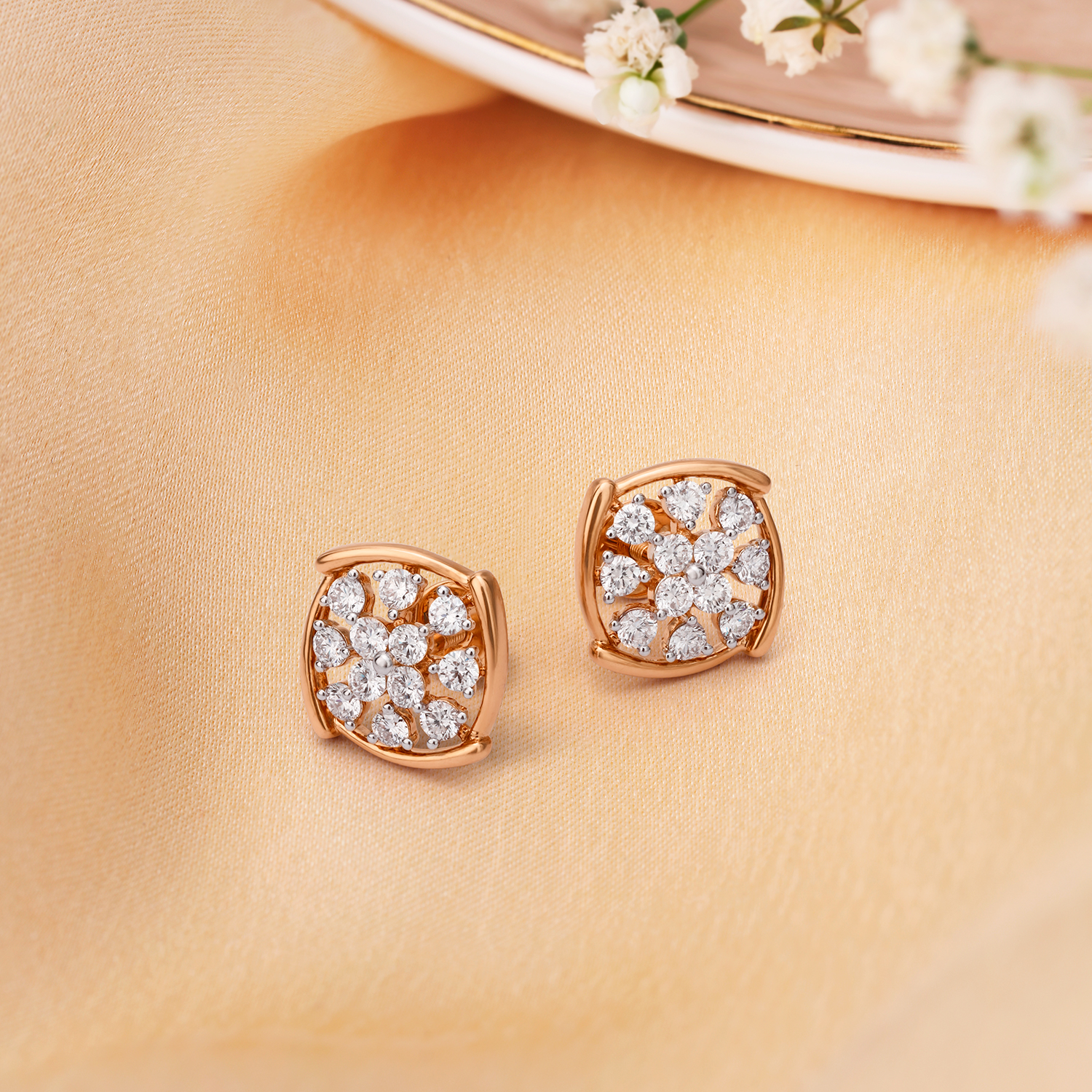 Tasteful Floral Diamond Stud Earrings