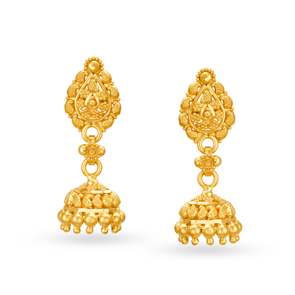 Flawless Pear Shape Gold Jhumka Earrings