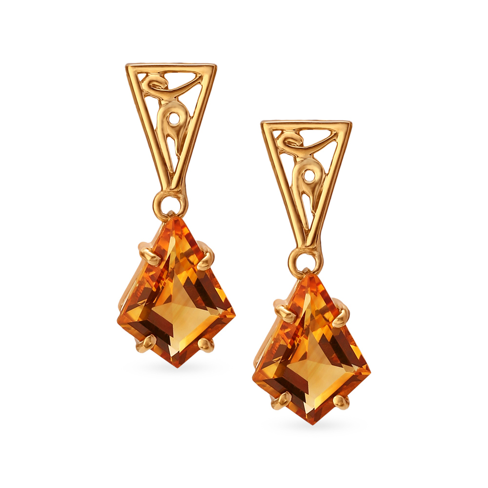 14 Karat Yellow Gold Citrine And Diamond Dangle Earrings - 001-210-13000209