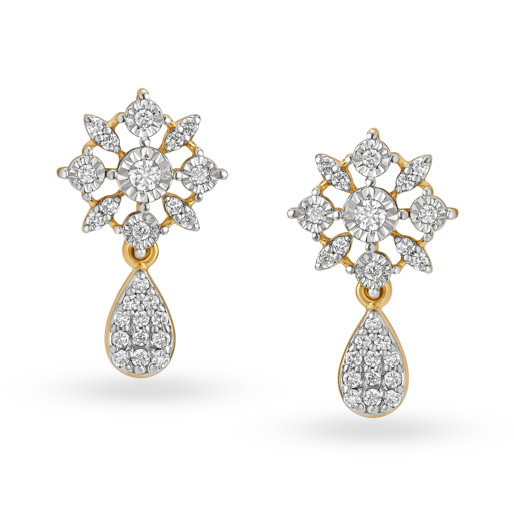 Ethereal Whimsical Gold and Diamond Drop Earrings