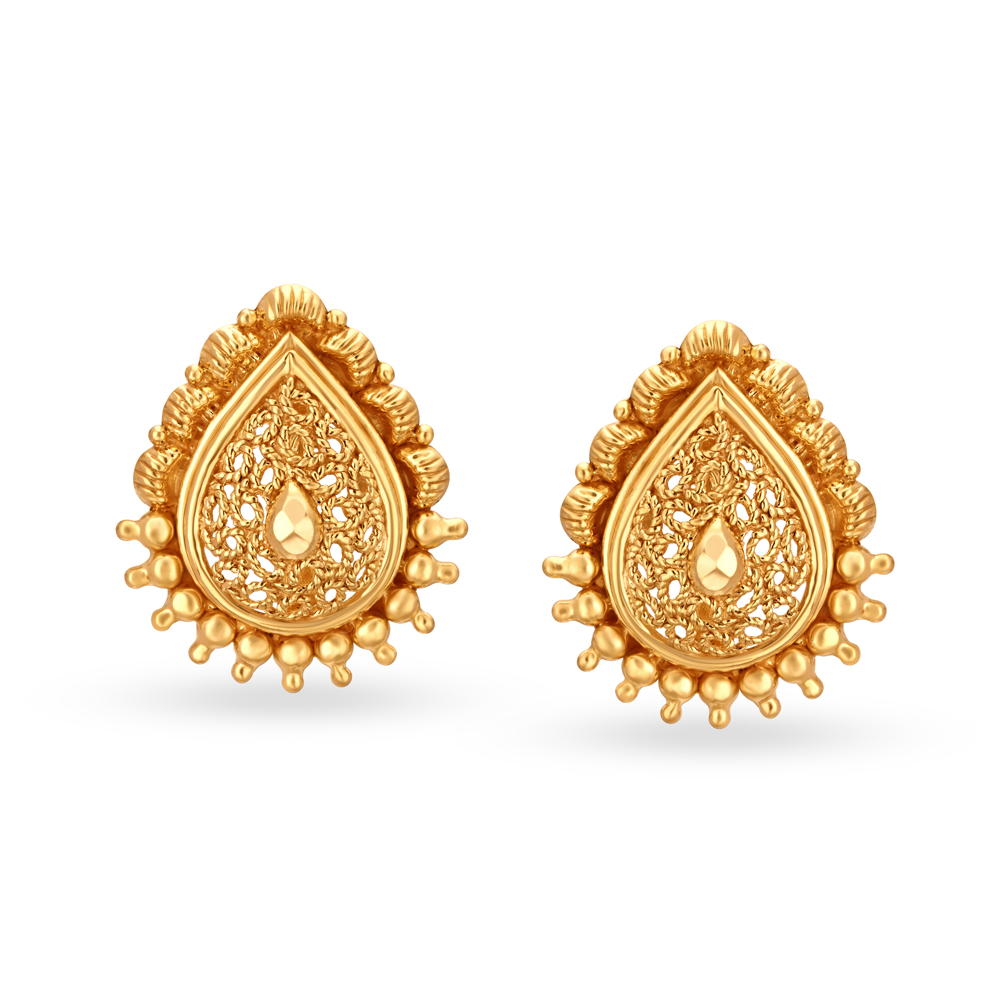 Traditional Magnificent Gold Jali Work Stud Earrings