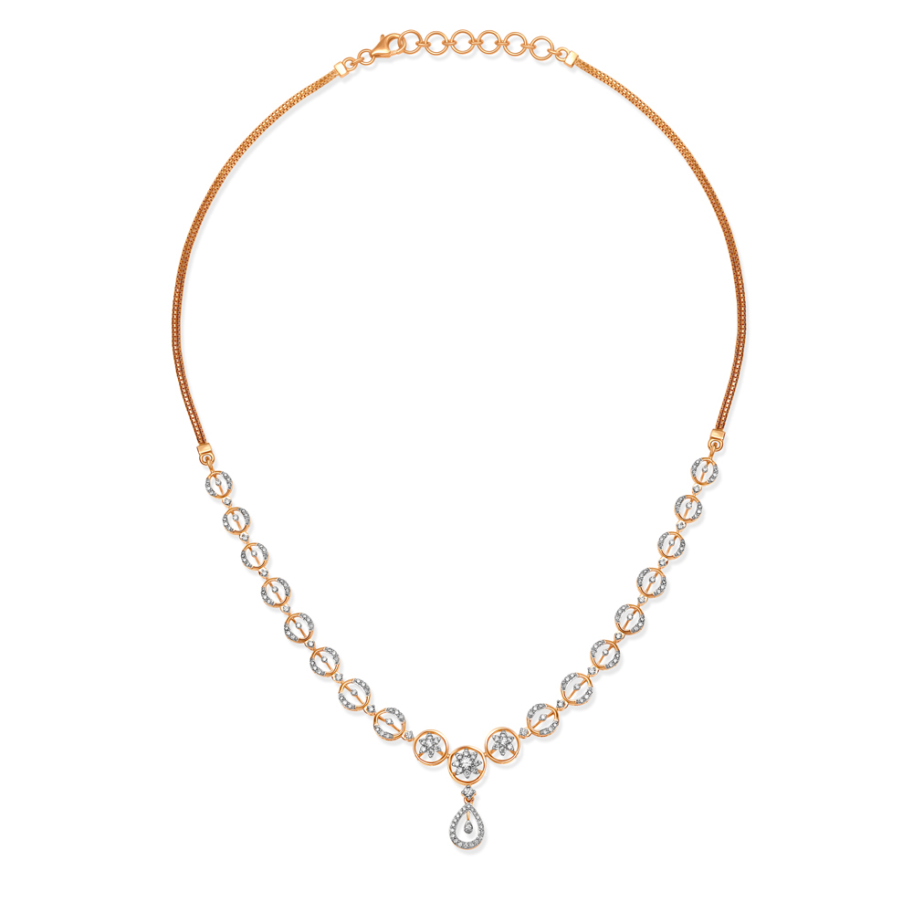 

Exuberant Rose Gold And Diamond Floral Orb Necklace Set