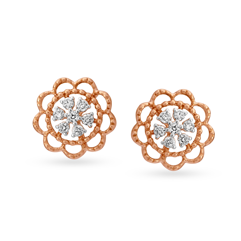 Magnificent Floral Rose Gold and Diamond Stud Earrings