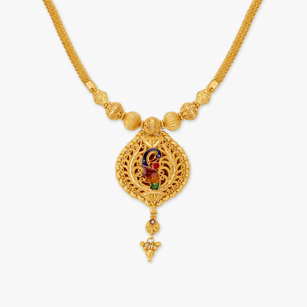 Green Meenakari Peacock Design Gold Necklace Set with Earrings – Bollywood  Wardrobe