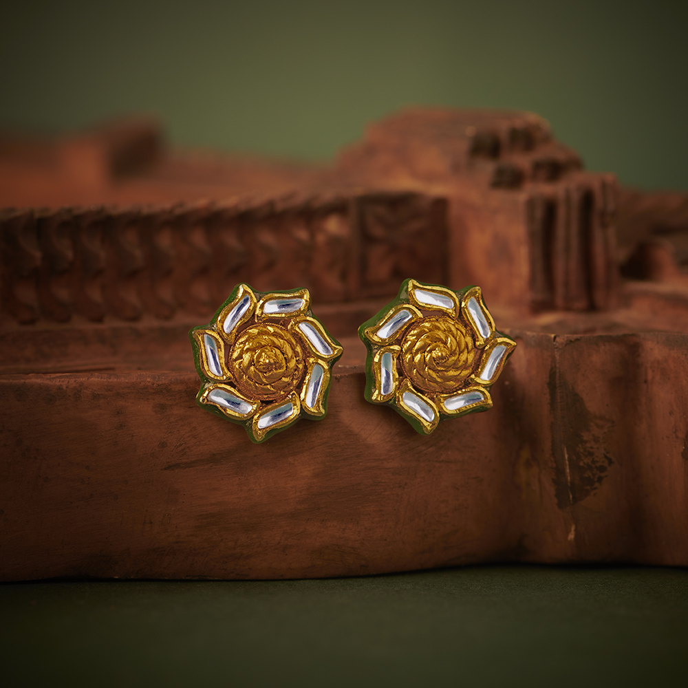 Contemporary Surreal Gold Stud Earrings