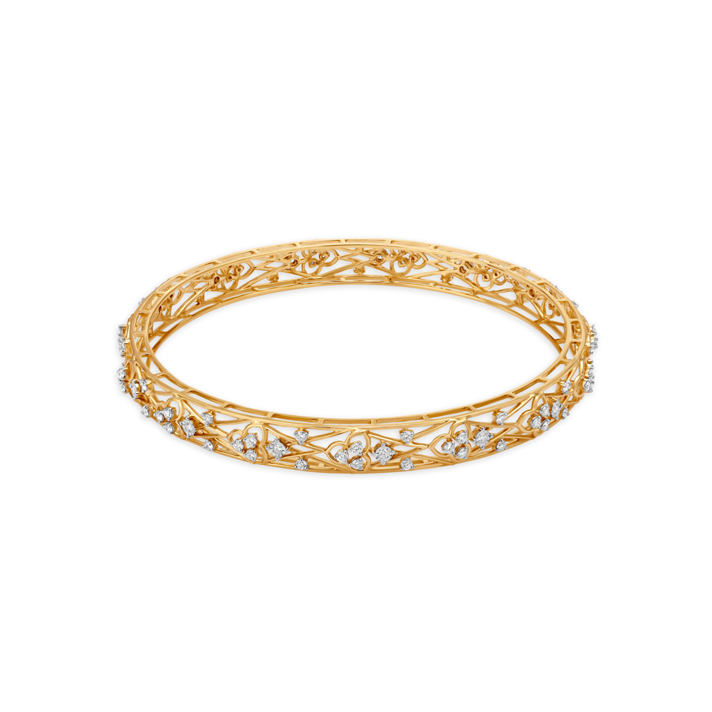 Dainty Traditional Floral Gold and Diamond Bangle