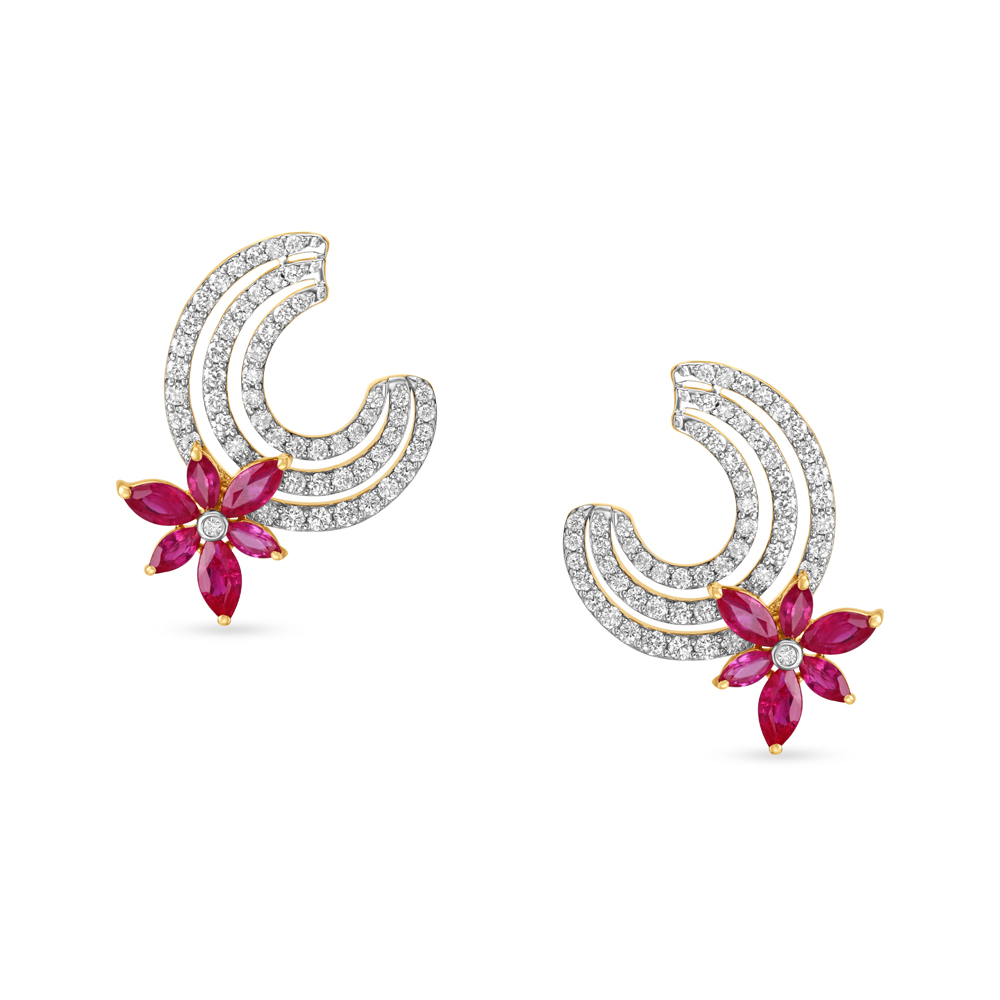 Sleek Floral Ruby Hoop Earrings