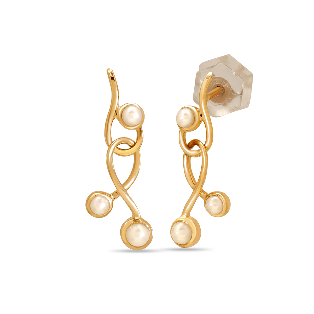 14KT Yellow Gold Elegant Swirls Pearl Drop Earrings