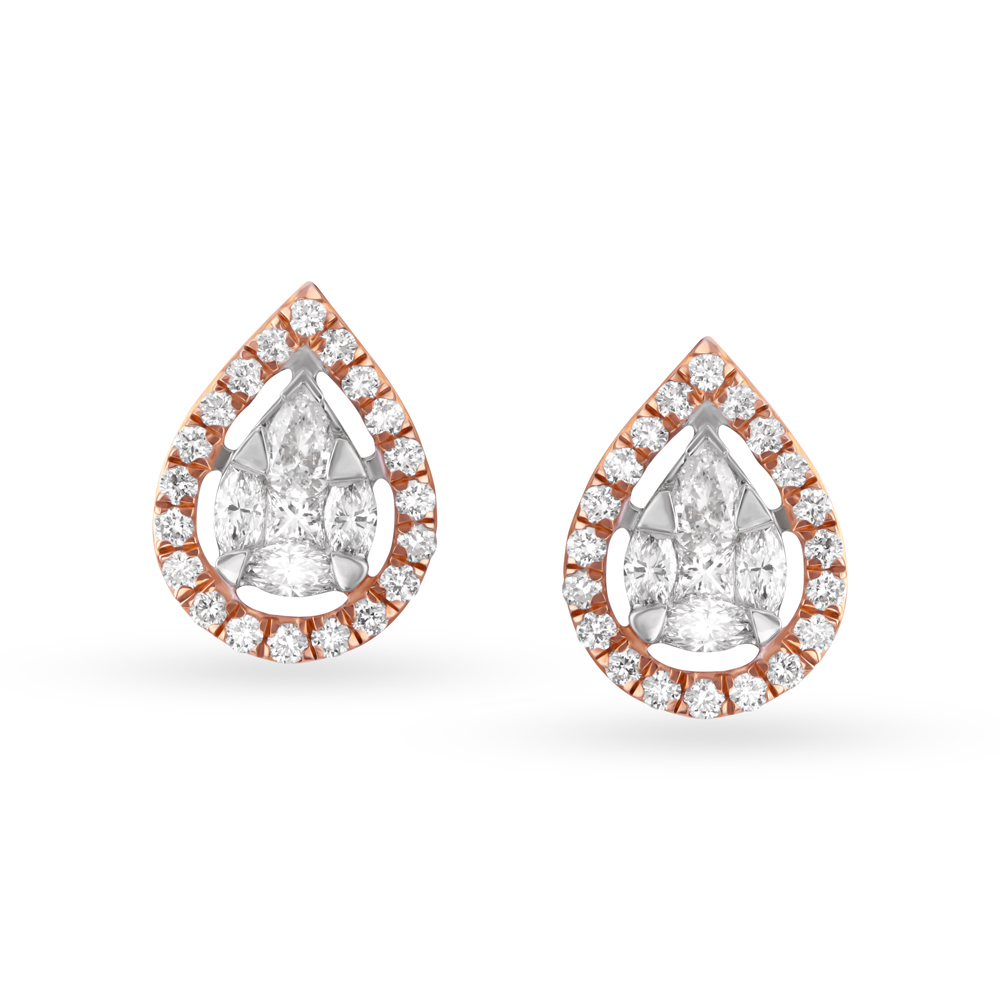 Magnificent Floral Diamond Stud Earrings in Yellow and White Gold