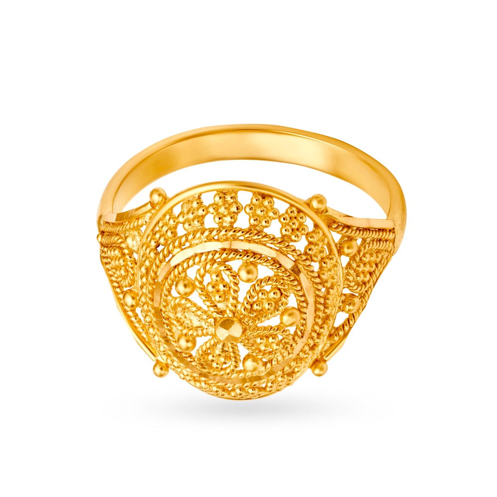 

Elongated Rawa Work Gold Finger Ring