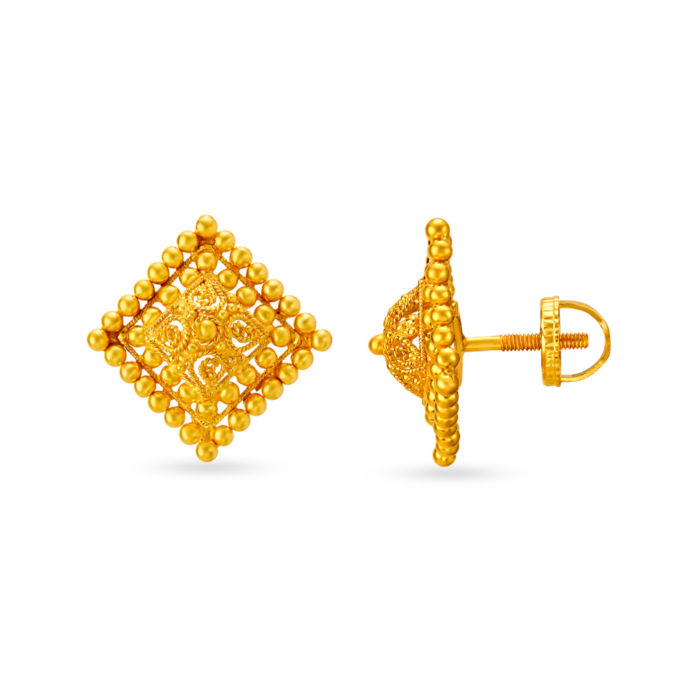 

Ornate 22 Karat Yellow Gold Square Studs