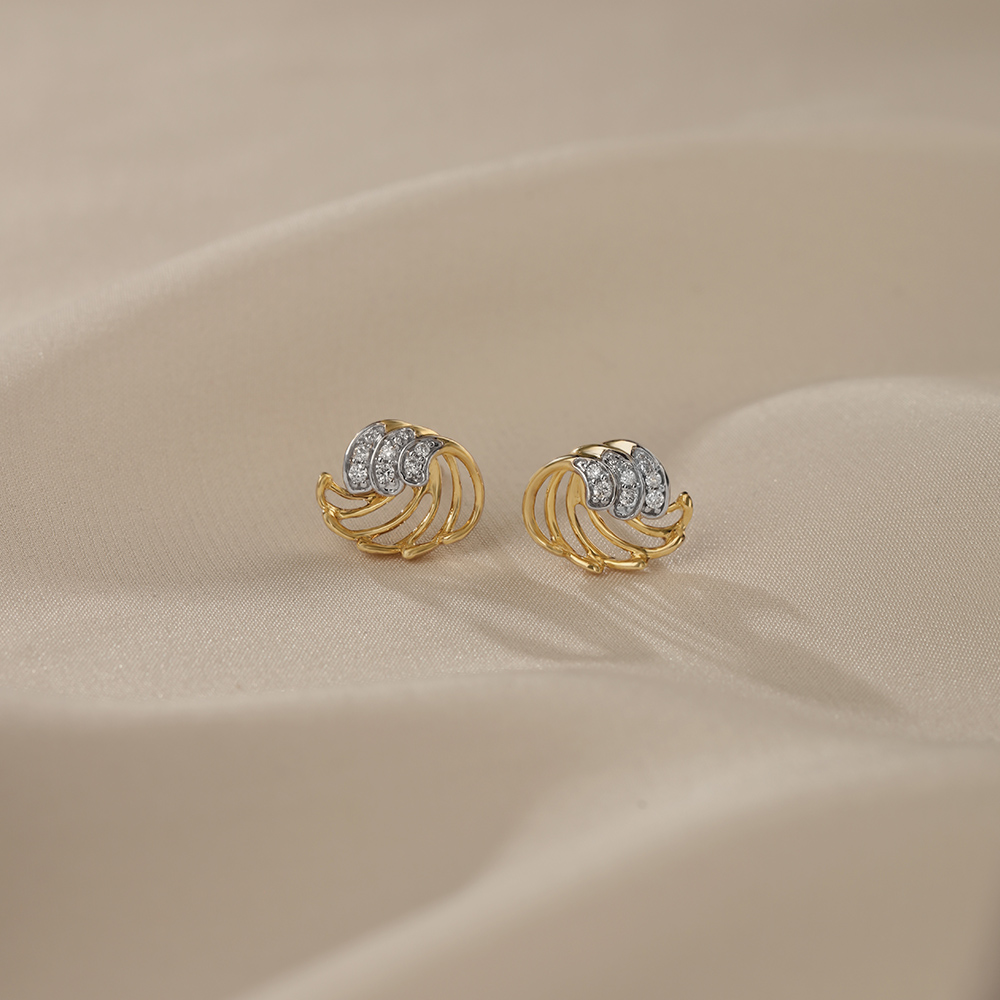 Cresting Waves 14 Kt Gold & Diamond Stud Earrings